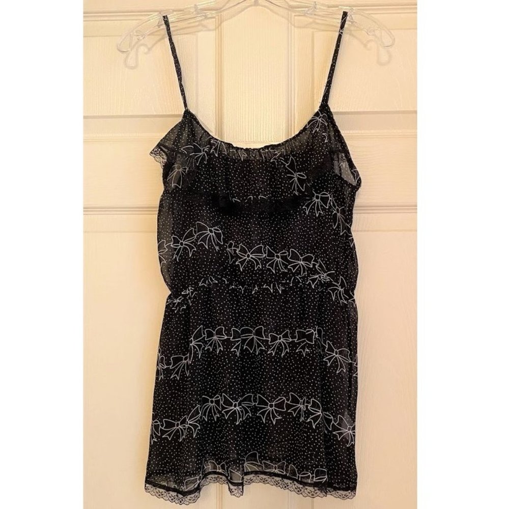 Rumors black & white bow design sheer top size Large